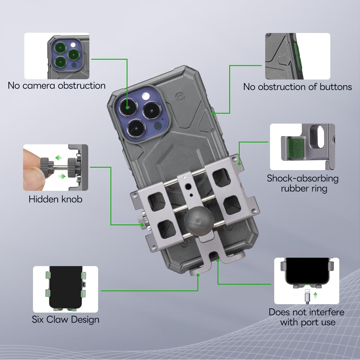 Fanaue Cpc 09 Motorcycle Phone Mount With 1 Inch Ball Head For Ram Mounts B Size Double Socket Arm And Scooter Utv/Atv Bike Phon